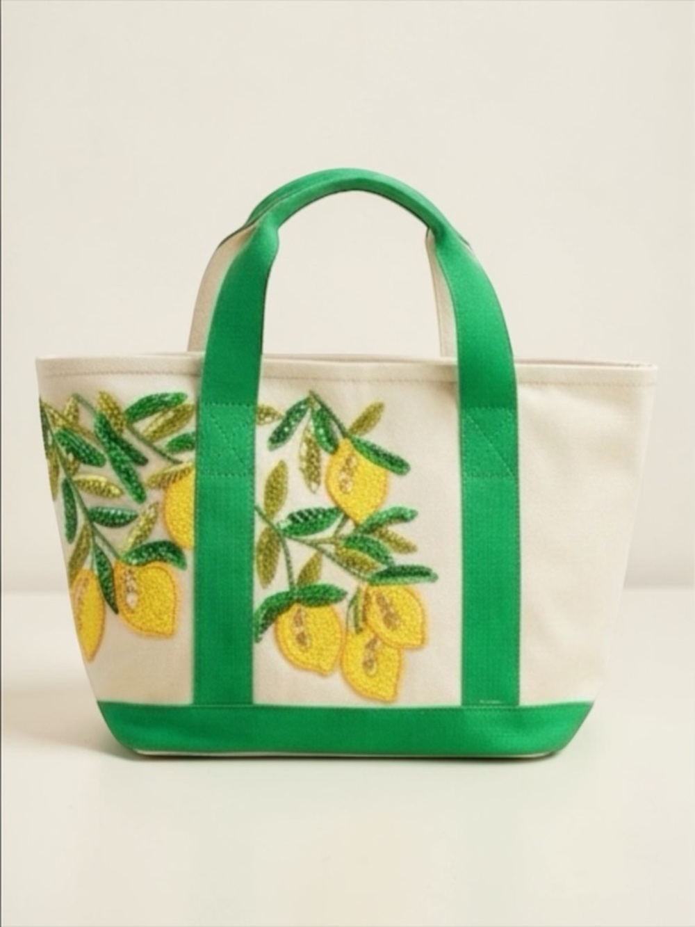America & Beyond Lemon Embroidered Mini Canvas Tote NWT - Picture 1 of 7